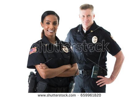 Two police officers standing next to each other.