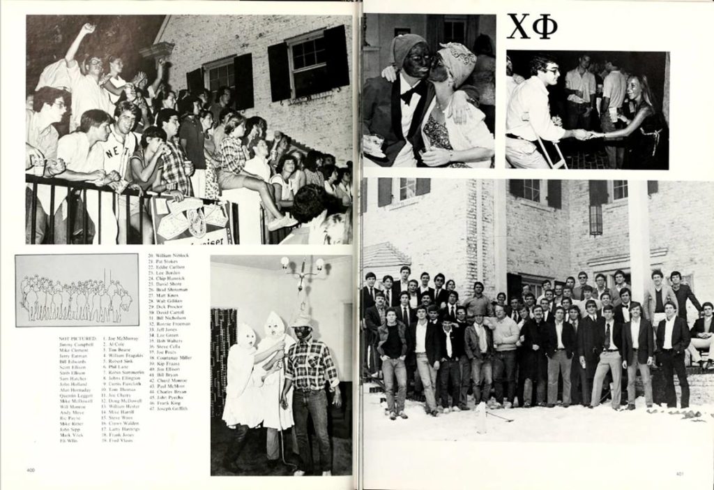 A page of an old yearbook with many people