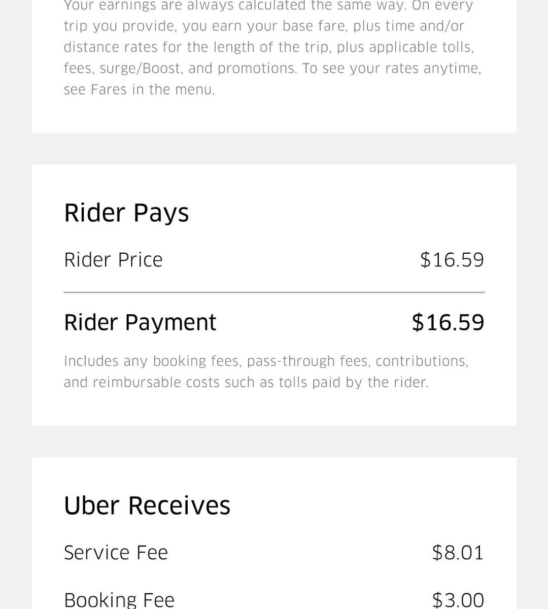 A screenshot of the uber app 's pricing.