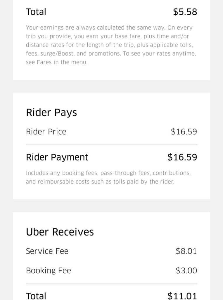 A screenshot of the uber app 's pricing.