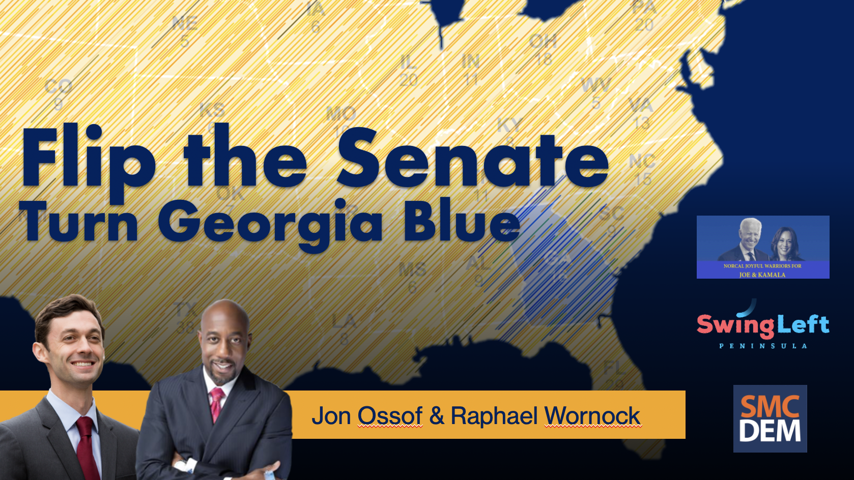 A man standing in front of a map with the words " the senate georgia blue ".